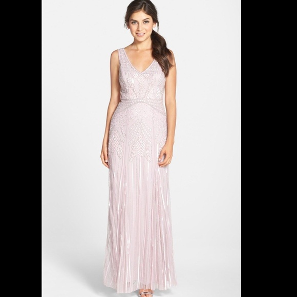 NWT $358 Adrianna Papell Long Beaded Gown‎ Light Heather Purple [SZ 6 ] - Picture 1 of 4